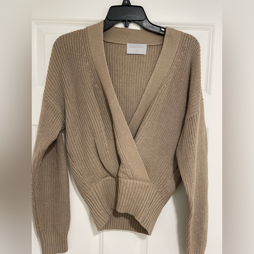 Modern Citizen Taupe Wrap-Style Knit Sweater